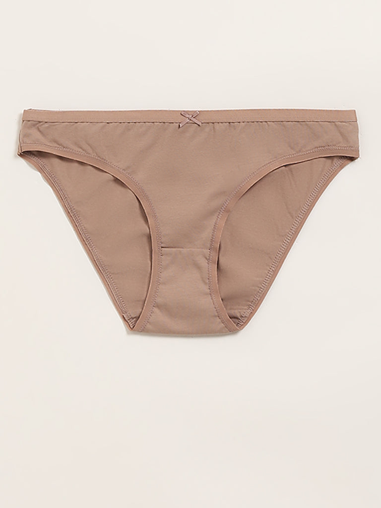 Wunderlove Light Taupe Solid Bikini Briefs - Pack of 3