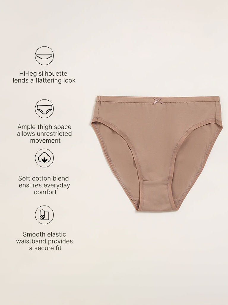 Wunderlove Light Taupe Cotton-Blend Briefs - Pack of 3