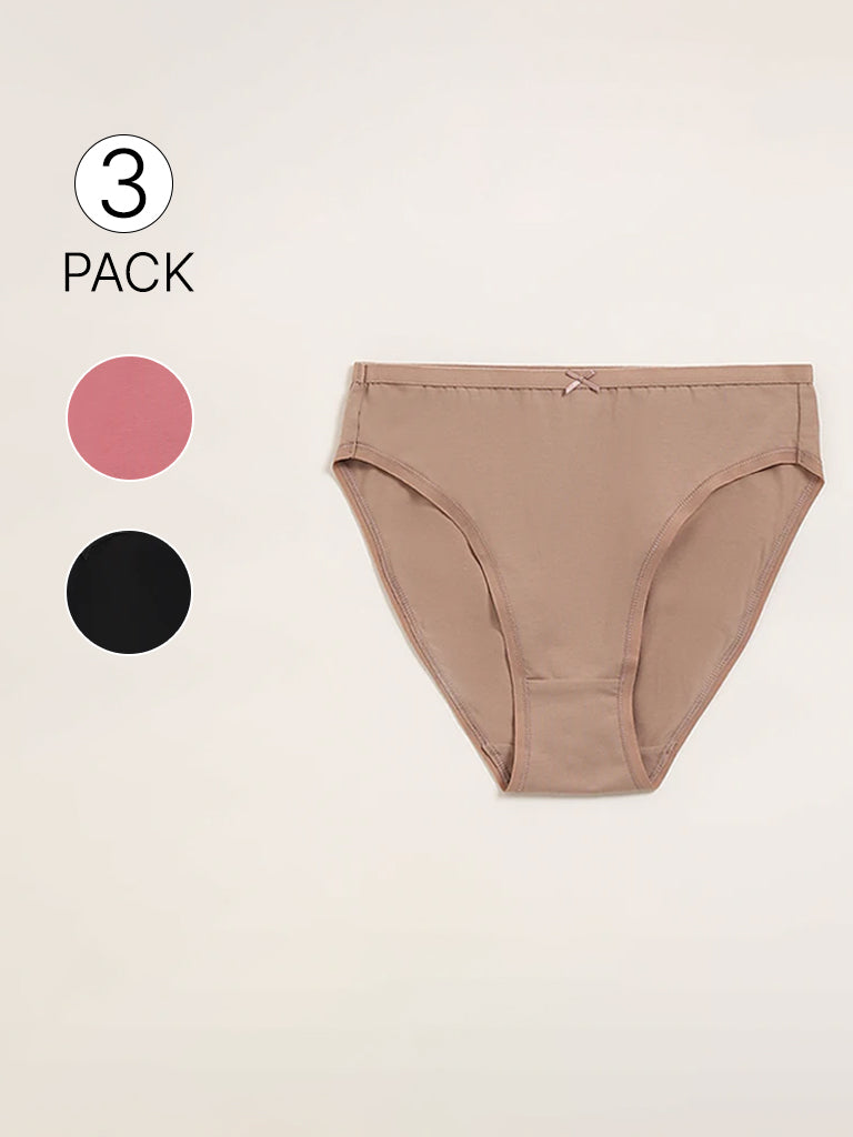Wunderlove Light Taupe Cotton-Blend Briefs - Pack of 3