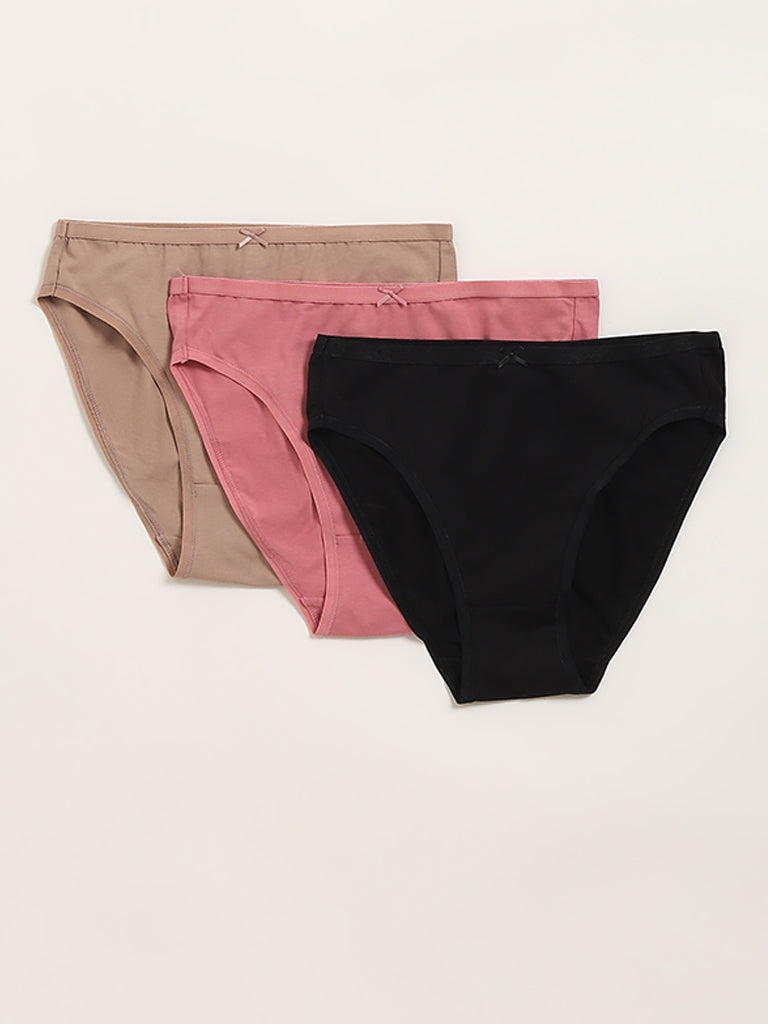 Wunderlove Light Taupe Cotton-Blend Briefs - Pack of 3