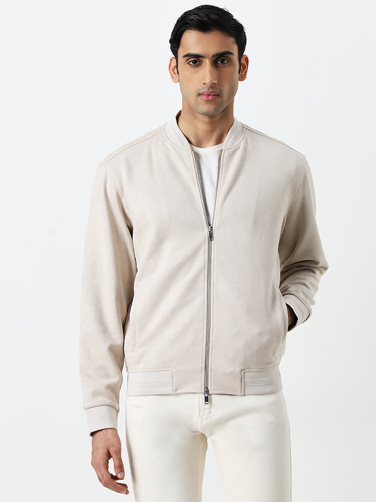 Buy Ascot Light Beige Suede-Finish Relaxed-Fit Jacket from Westside