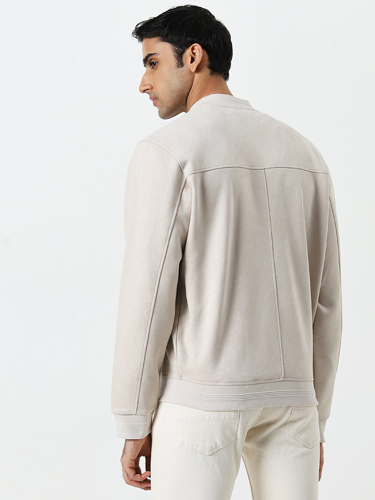 Westside Ascot Men's Light Beige Suede-Finish Relaxed-Fit Jacket for Casual Wear Back View