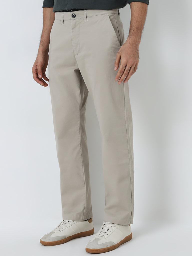 Westside Ascot Men's Beige Relaxed-Fit Mid-Rise Cotton-Blend Chinos for Casual Wear Front View