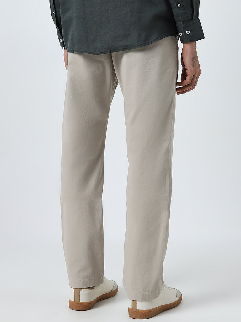 Westside Ascot Men's Beige Relaxed-Fit Mid-Rise Cotton-Blend Chinos for Casual Wear Back View
