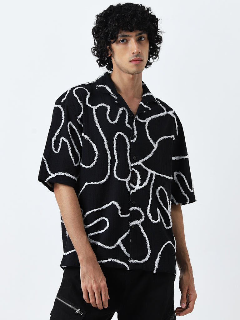 Buy Nuon Black Embroidered Relaxed Fit Cotton Shirt from Westside