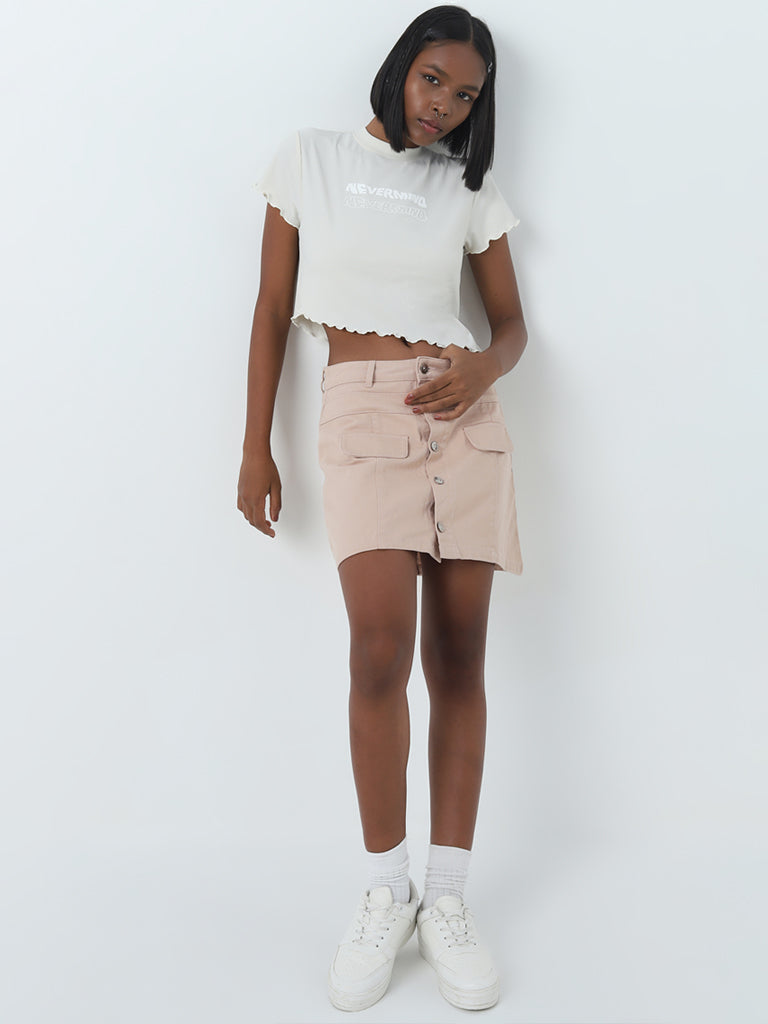 Buy Nuon Blush Pink High Rise Denim Skirt from Westside