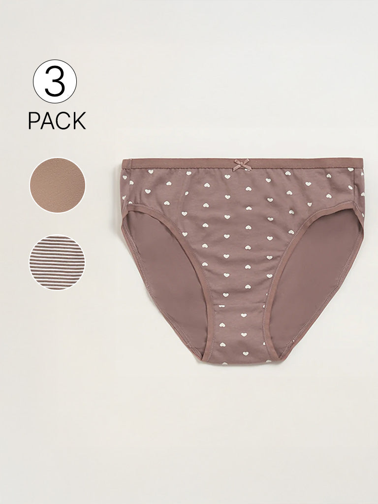 Wunderlove Light Taupe Cotton-Blend Briefs - Pack of 3