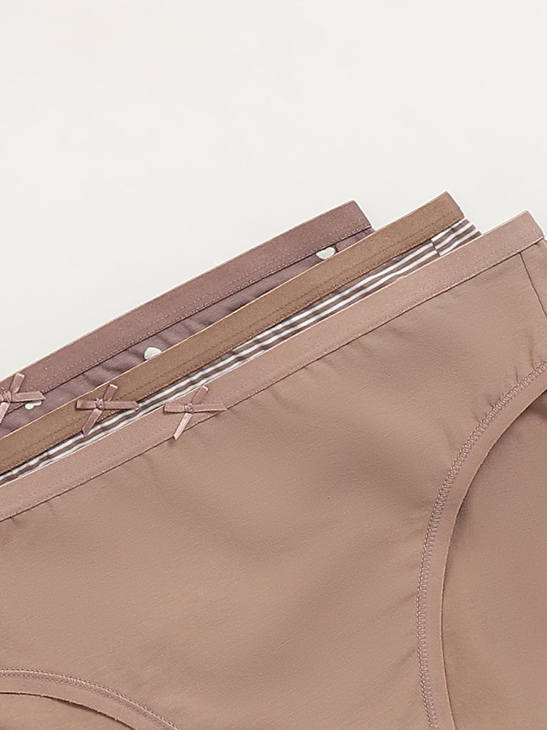 Wunderlove Light Taupe Cotton-Blend Briefs - Pack of 3