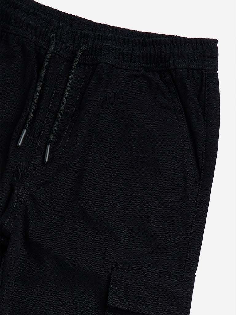 Westside Y&F Boy's Black Cargo-Style Mid-Rise Cotton Trousers for Winter Wear Zoomed View
