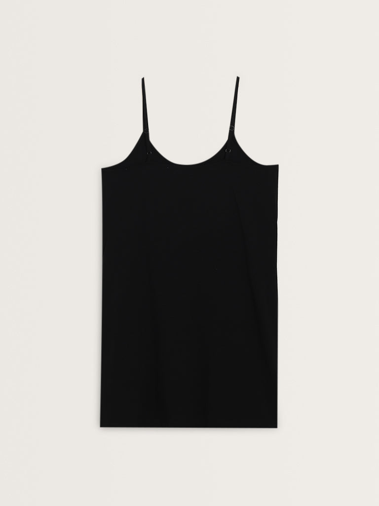 Wunderlove Solid Black Cotton-Blend Slip