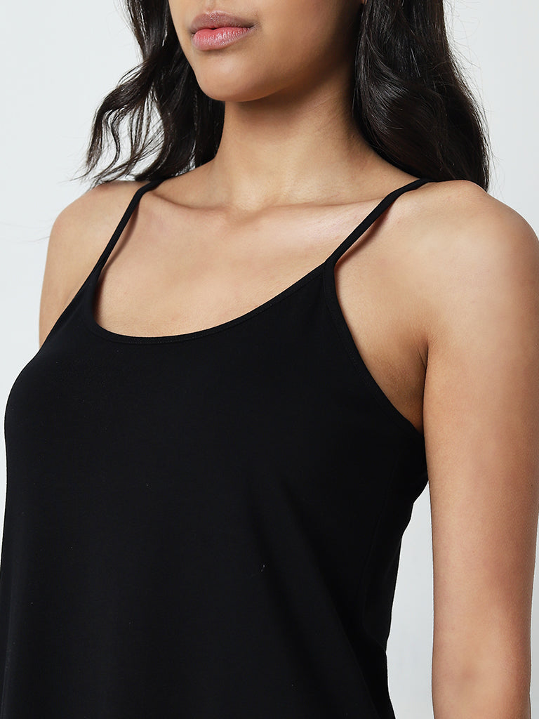 Wunderlove Solid Black Cotton-Blend Slip