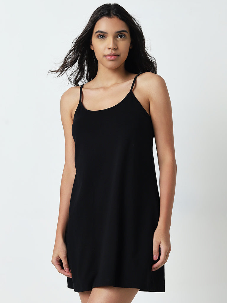 Wunderlove Solid Black Cotton-Blend Slip