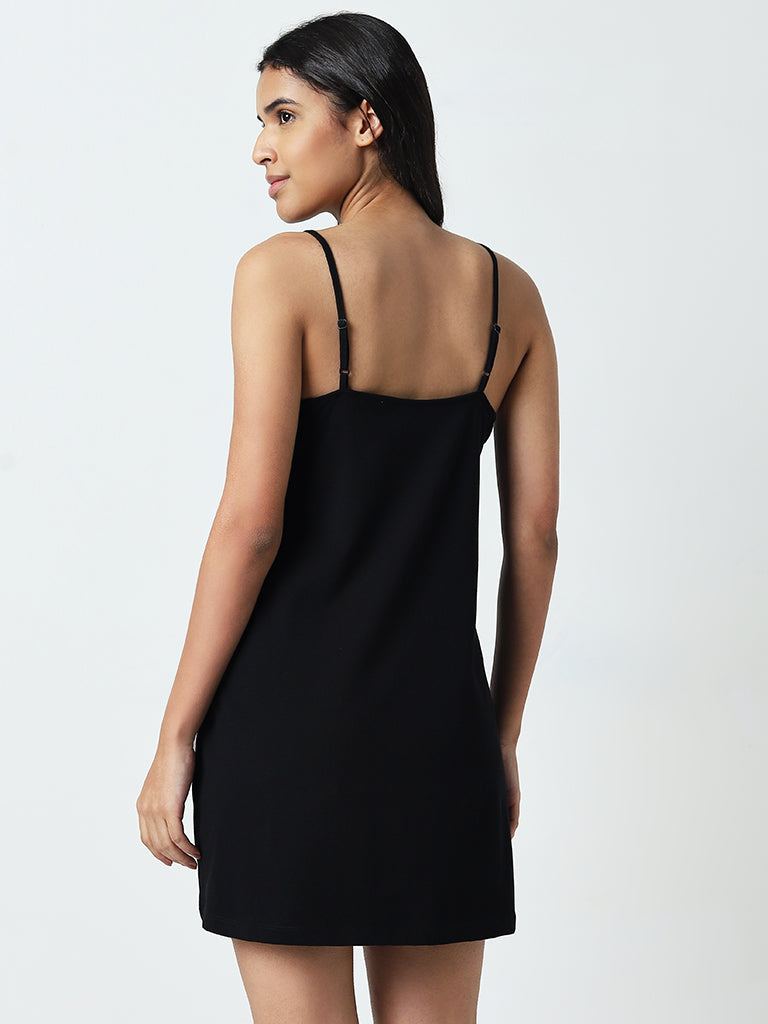 Wunderlove Solid Black Cotton-Blend Slip