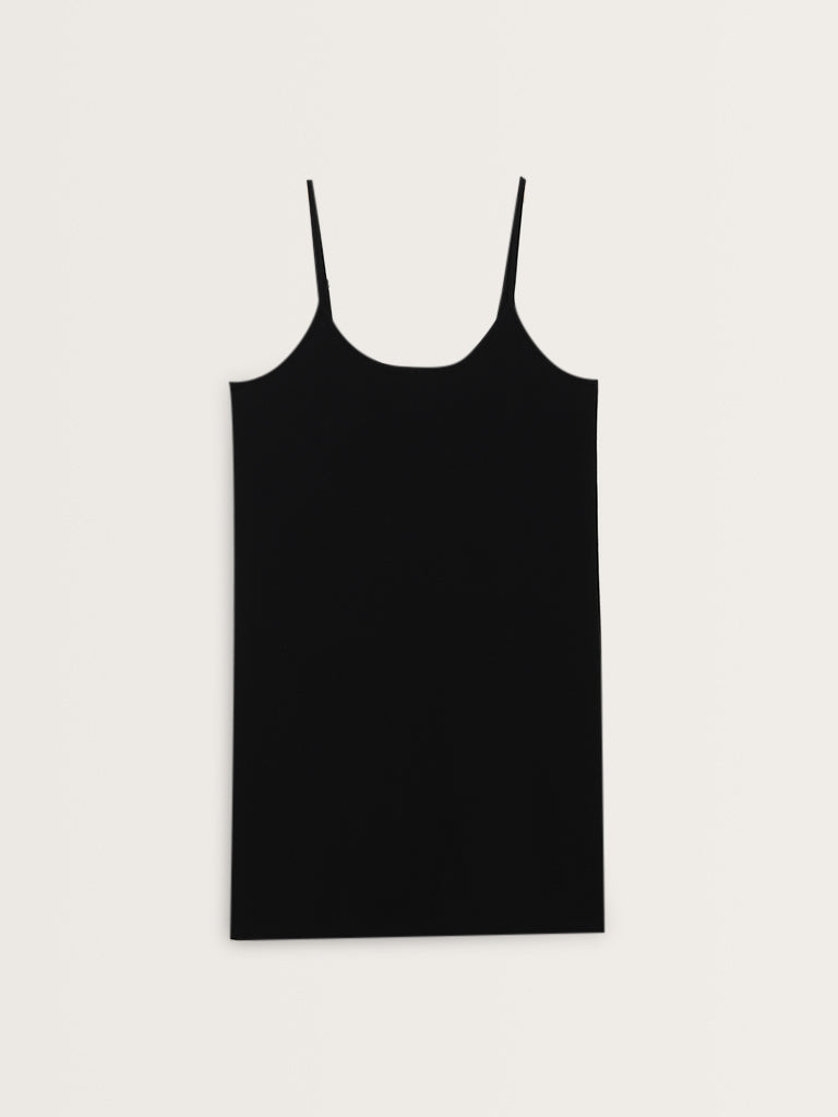 Wunderlove Solid Black Cotton-Blend Slip