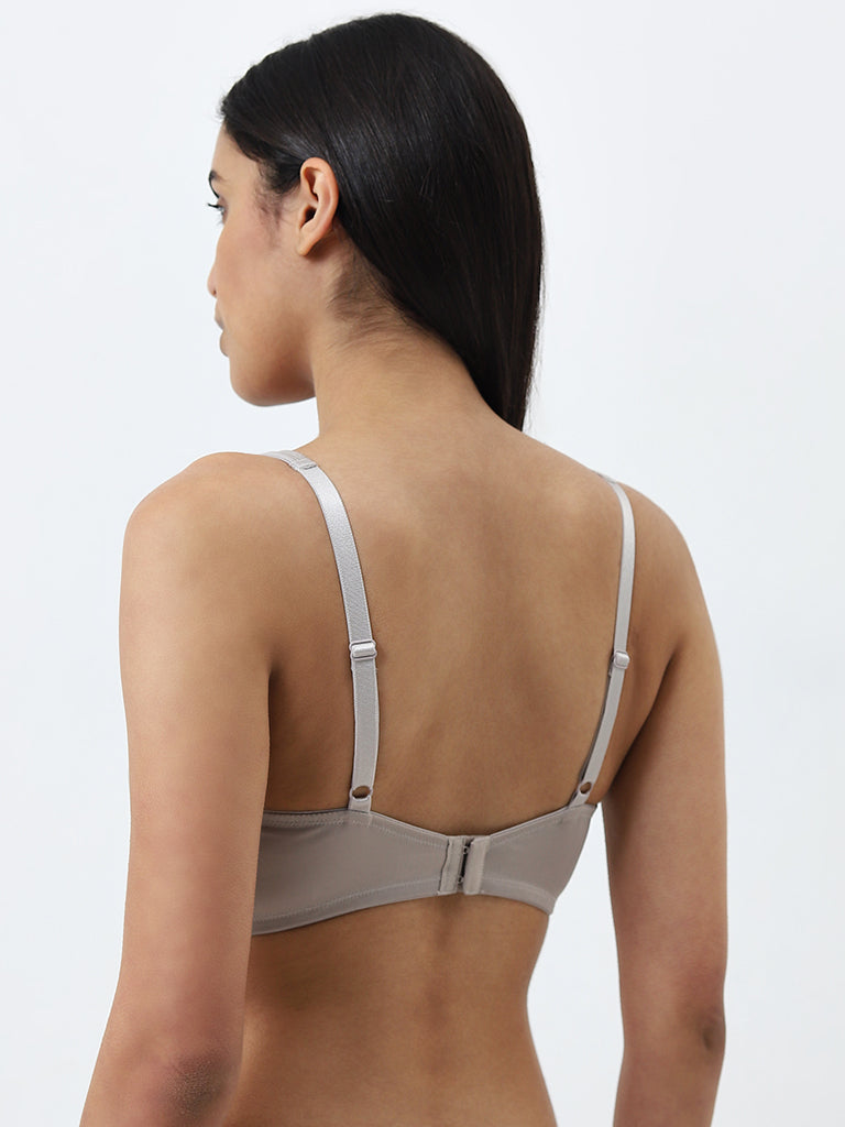 Wunderlove Light Grey Floral Print Padded Comfort Bra