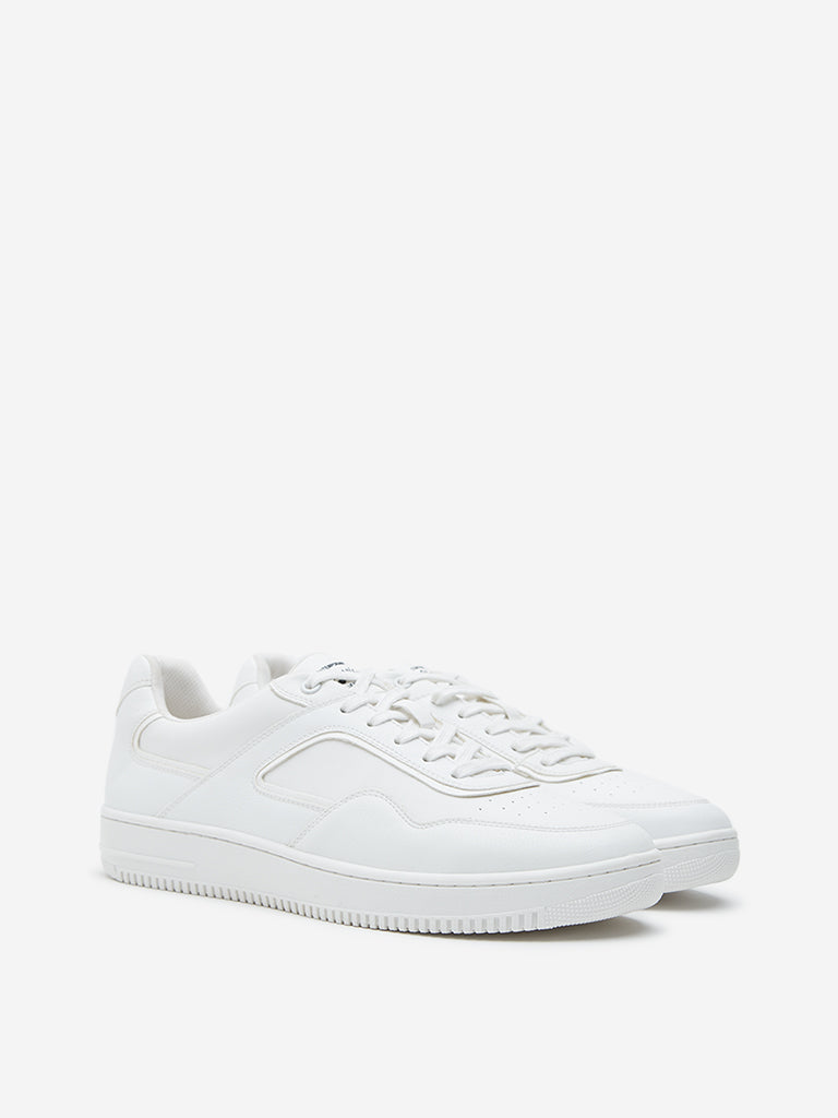 Westside SOLEPLAY Men's White Perforated Lace-Up Sneakers for Casual Wear Front View