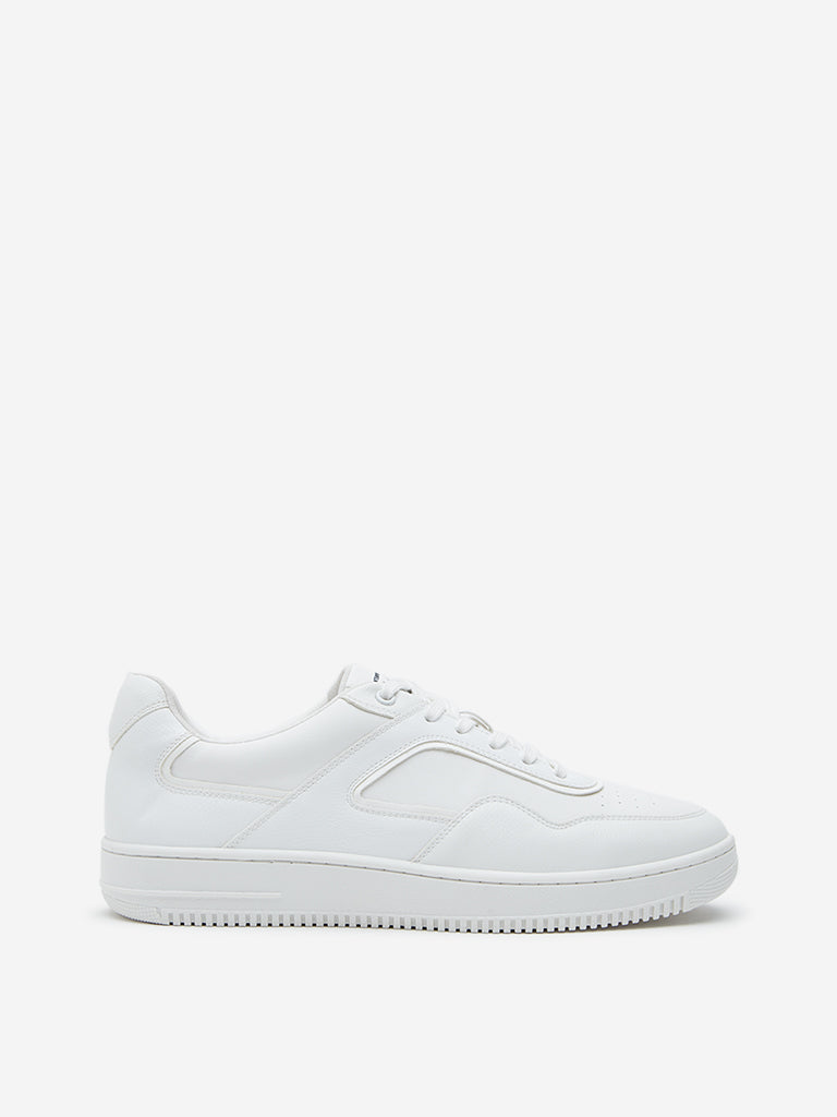 Westside SOLEPLAY Men's White Perforated Lace-Up Sneakers for Casual Wear Side View