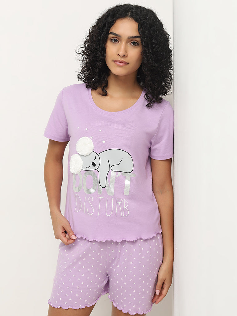Wunderlove Lilac Koala Bear Shorts Set In A Bag