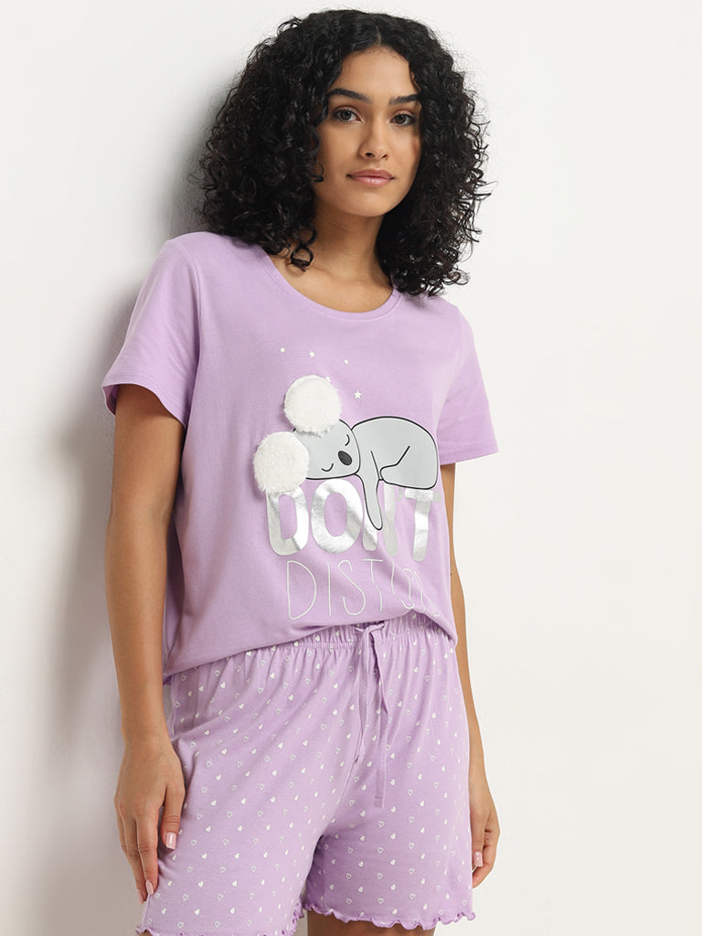 Wunderlove Lilac Koala Bear Shorts Set In A Bag
