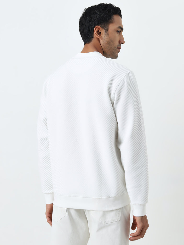 Westside Ascot Men's White Ribbed-Textured Relaxed-Fit Sweatshirt for Casual Wear Back View