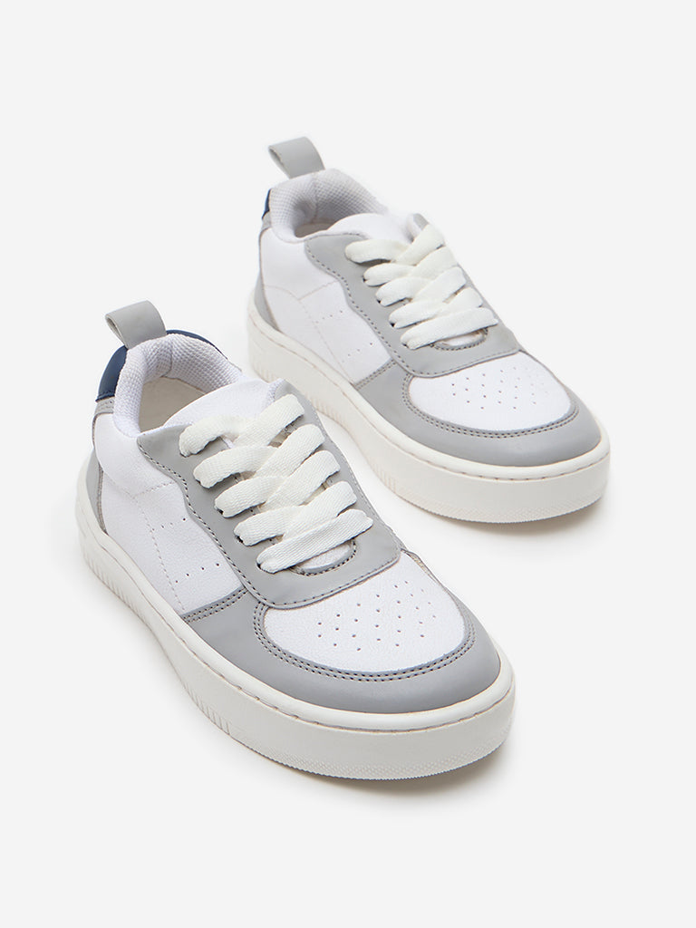 Westside Yellow Kids Grey Perforated Lace-Up Sneakers for Casual Wear Zoomed View