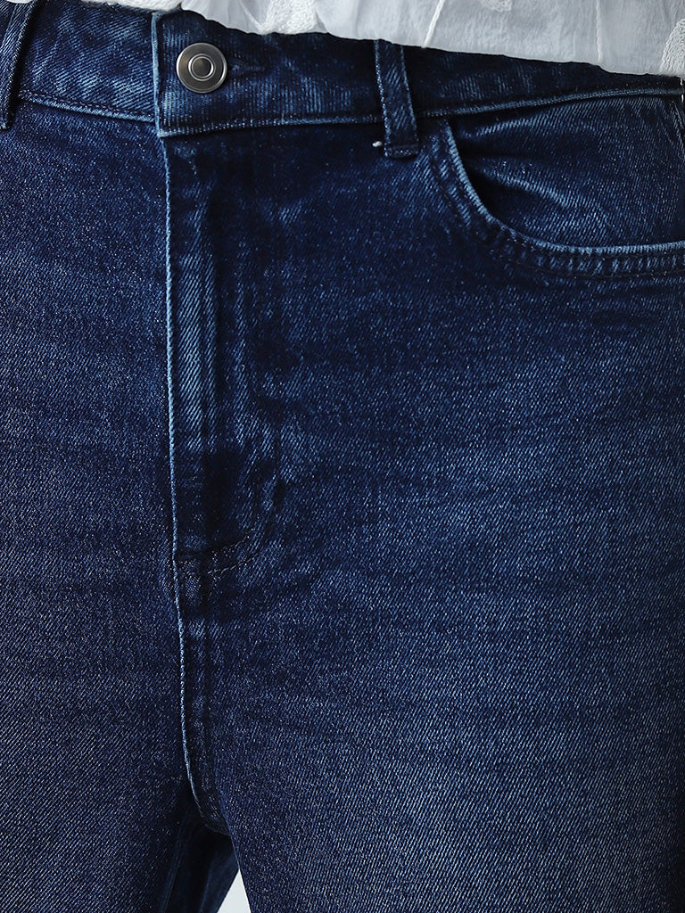 LOV Dark Blue Washed Straight-Fit High-Rise Jeans