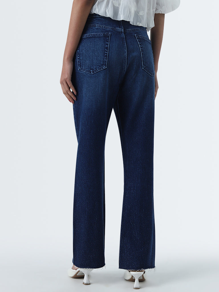 LOV Dark Blue Washed Straight-Fit High-Rise Jeans