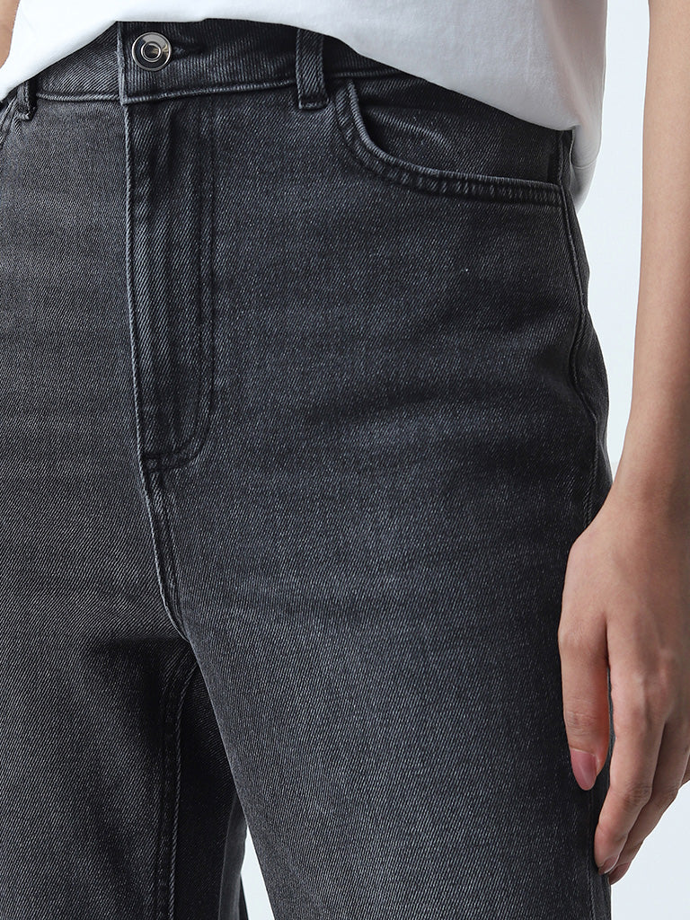 LOV Grey Straight-Fit High-Rise Jeans
