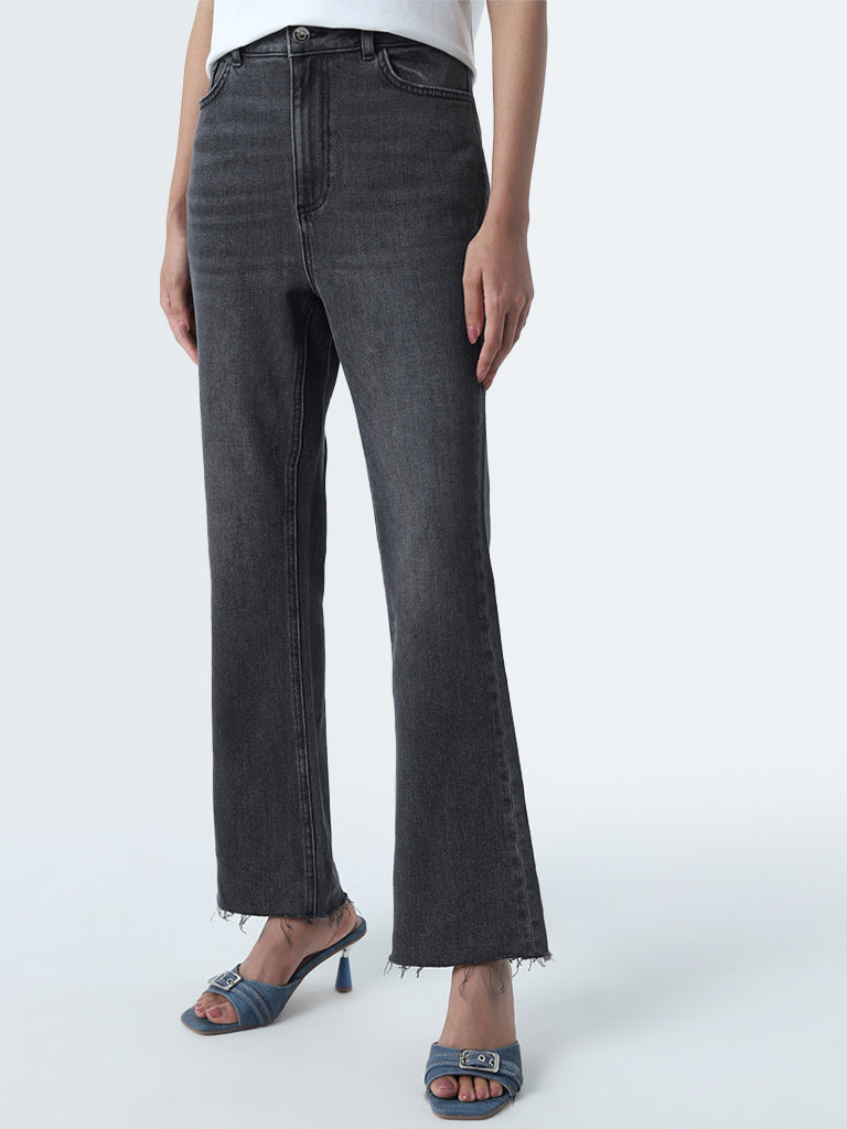 LOV Grey Straight-Fit High-Rise Jeans