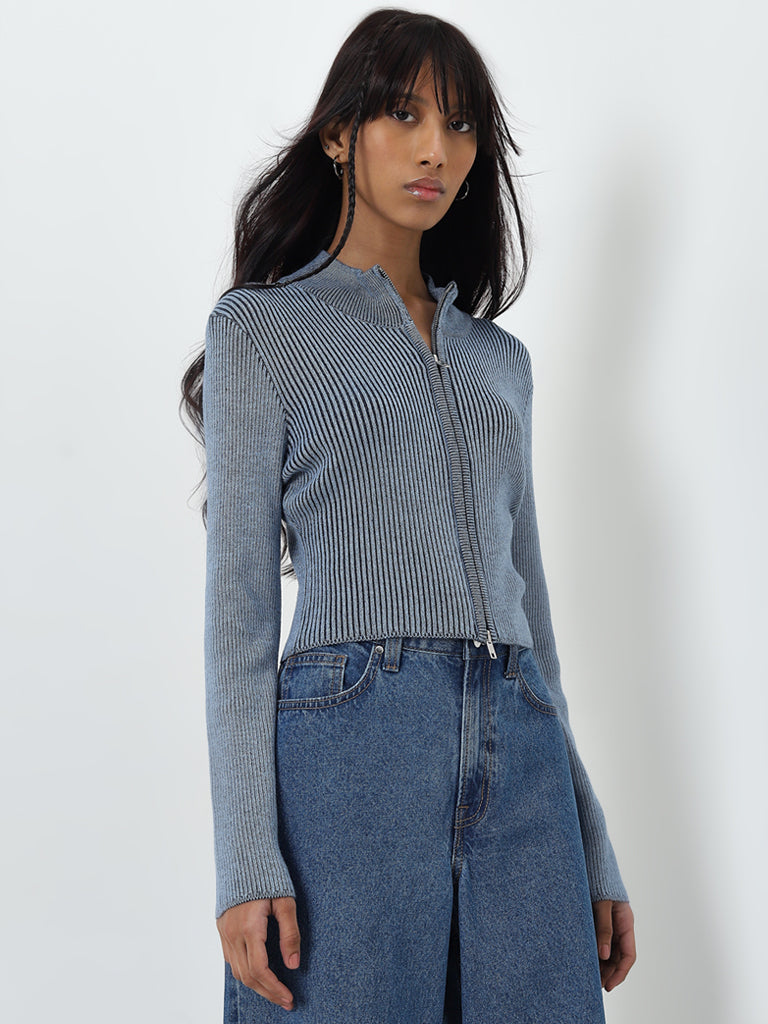 Nuon Blue Ribbed Cardigan