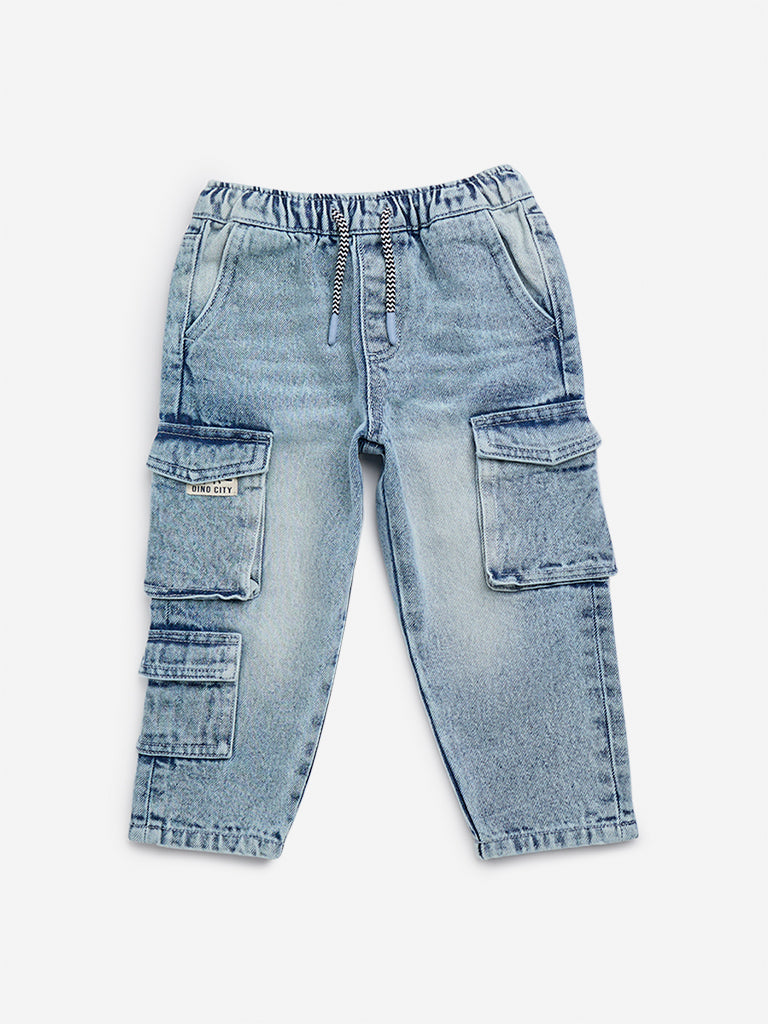 HOP Kids Light Blue Cargo-Style Relaxed-Fit Mid-Rise Jeans