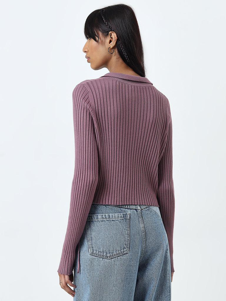 Nuon Mauve Ribbed-Textured Cotton-Blend Top