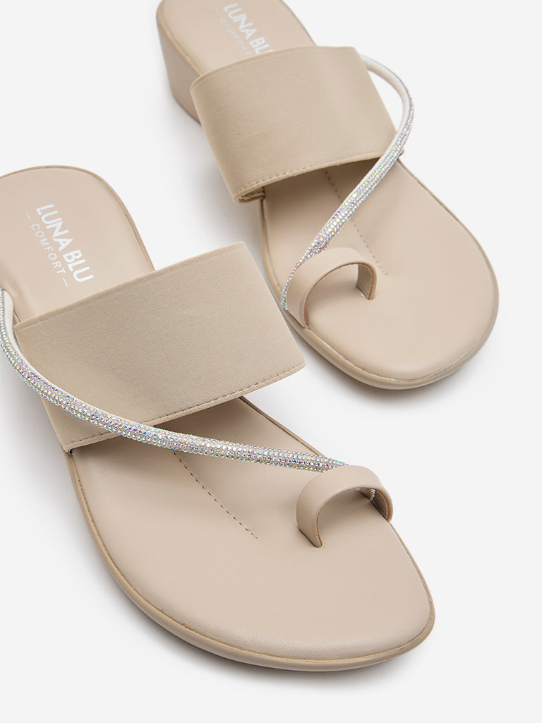 LUNA BLU Ivory Diamante Embellished Comfort Sandals
