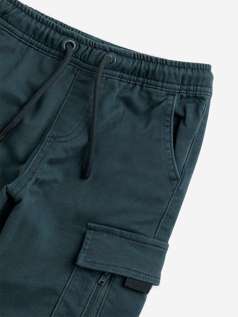 Westside HOP Kids Olive Cargo-Style High-Rise Cotton-Blend Joggers for Casual Wear Zoomed View