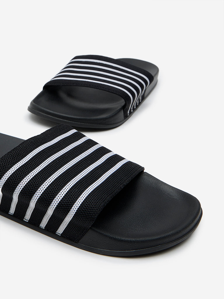 Westside SOLEPLAY Men's Black Striped Slides Zoomed View