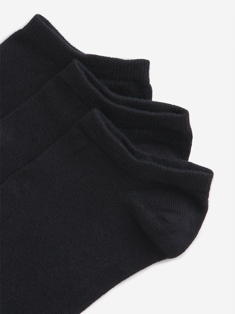 Westside WES Lounge Men's Black Ankle Length Cotton-Blend Socks- Pack of 3 for Casual Wear Pack View