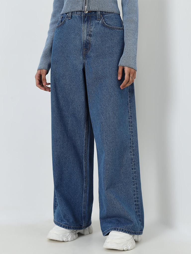 Nuon Blue Wide-Leg High-Rise Denim Jeans