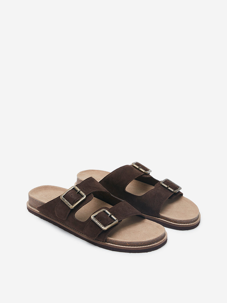Westside SOLEPLAY Men's  Brown Dual Strap Slip-On Sandals for Casual Wear Front View
