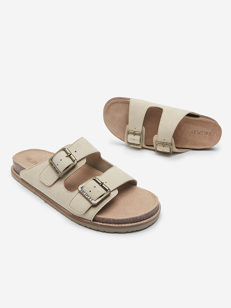 Westside SOLEPLAY Men's  Beige Dual Strap Slip-On Sandals for Casual Wear Zoomed View