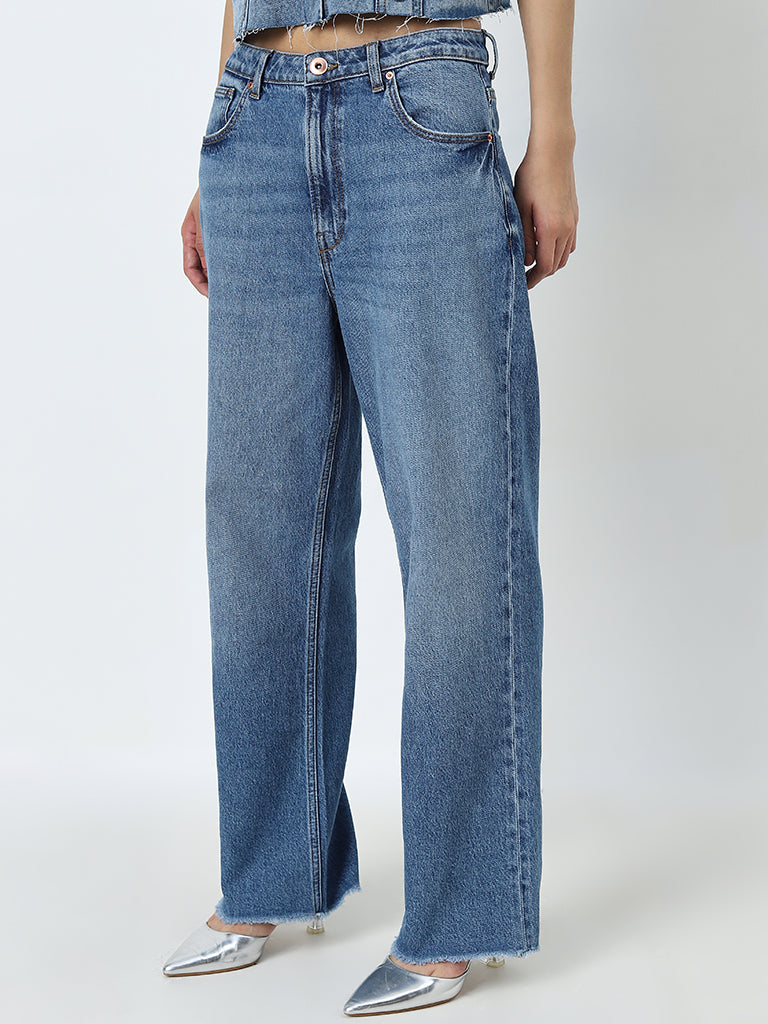 Nuon Blue Straight-Fit High-Rise Jeans