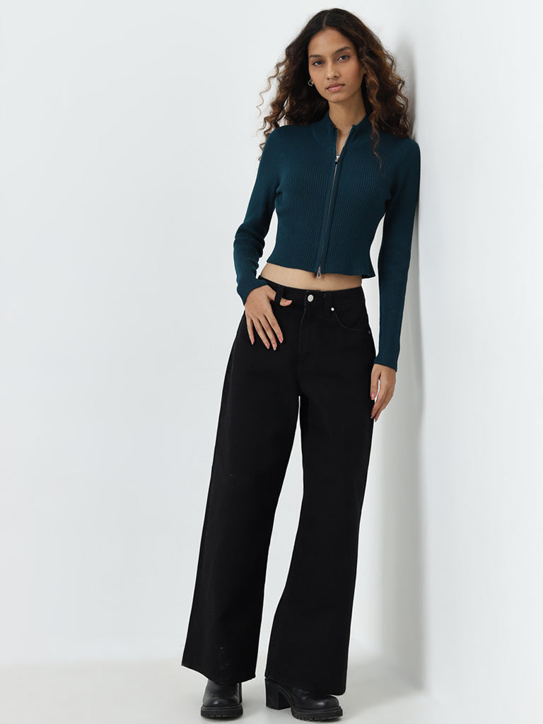 Nuon Dark Teal Ribbed Textured Jacket