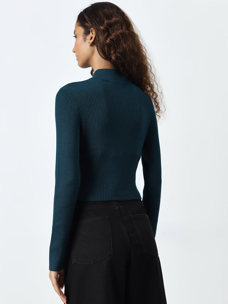 Nuon Dark Teal Ribbed Textured Jacket