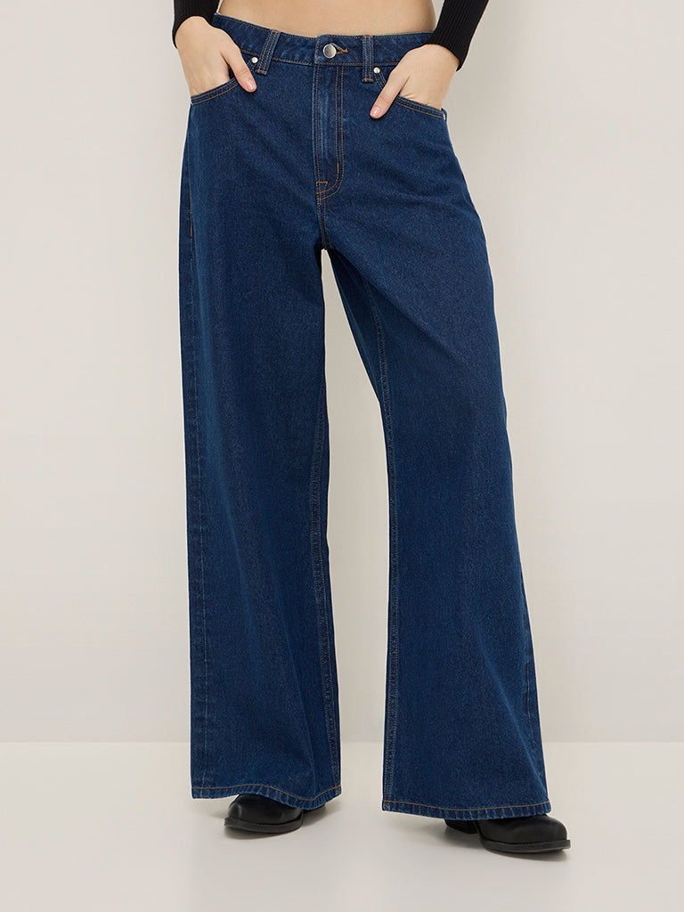Nuon Dark Blue Wide Leg - Fit Mid - Rise Jeans