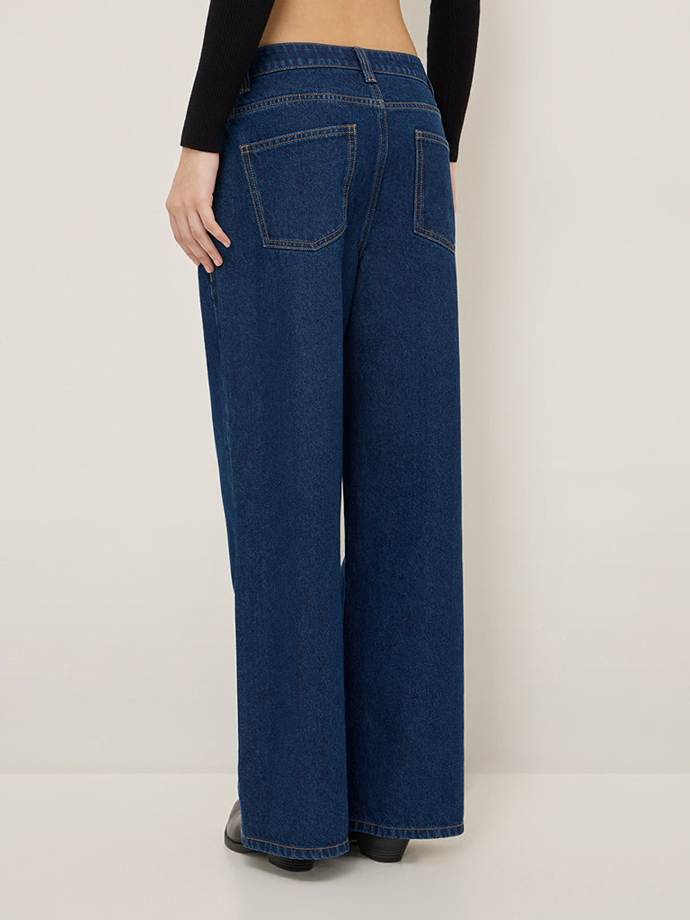 Nuon Dark Blue Wide Leg - Fit Mid - Rise Jeans