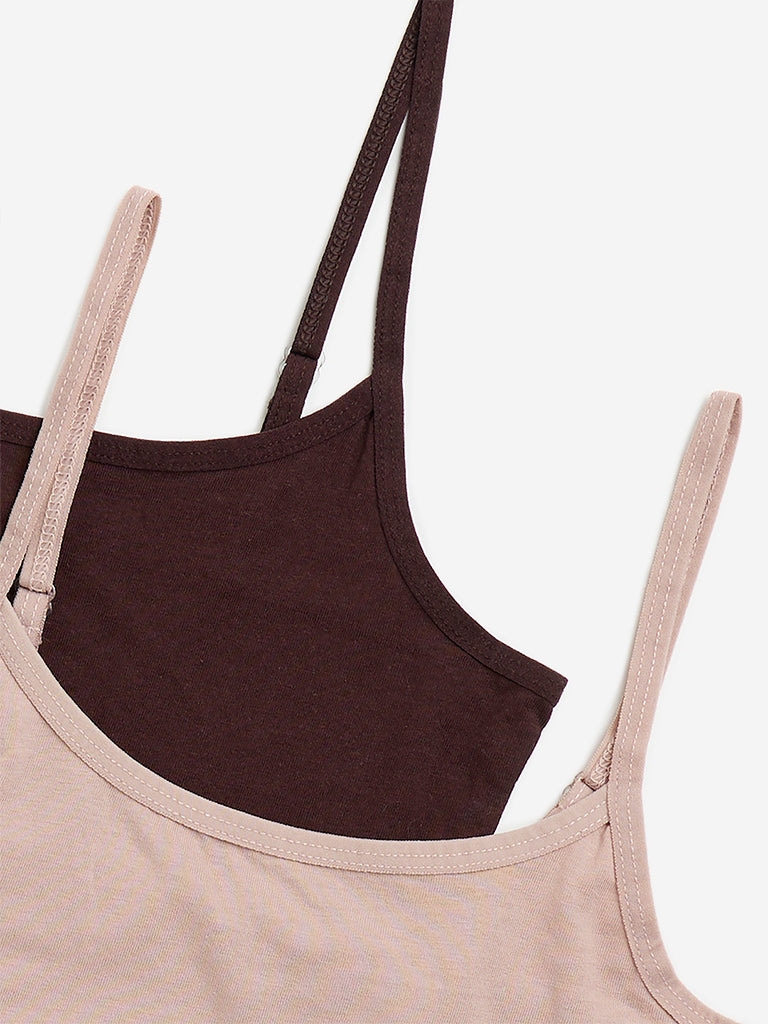 Westside Y&F Girl's Brown Solid Cotton Blend Crop Tops - Pack of 2 for Casual Wear Zoomed View