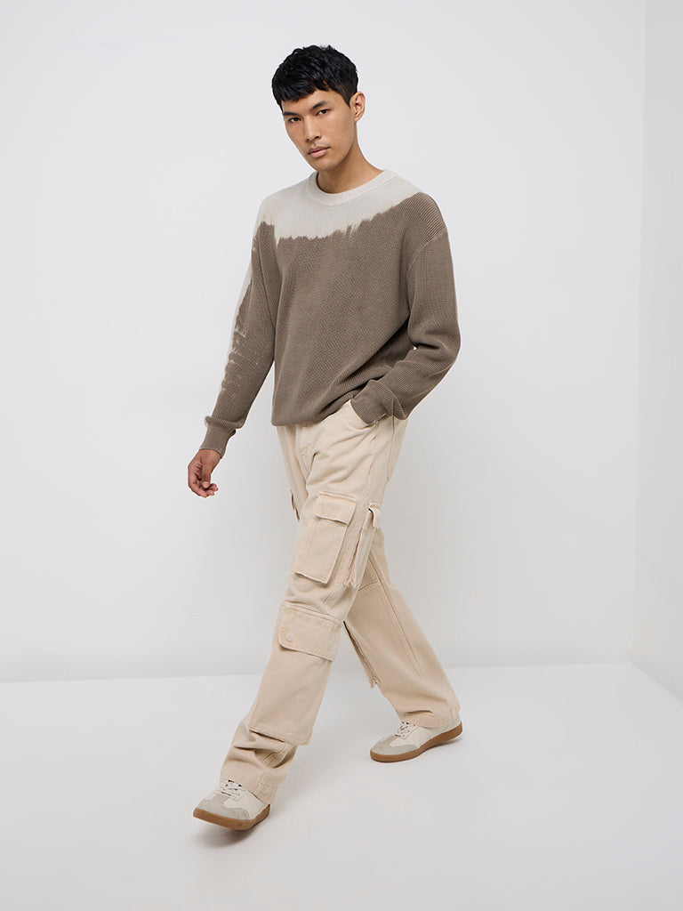 Nuon Beige Cargo-Style Relaxed-Fit Mid-Rise Jeans