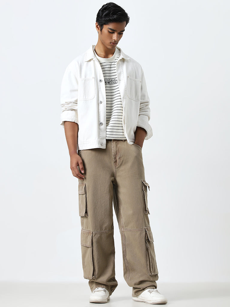 Nuon Taupe Relaxed-Fit Mid-Rise Cargo Jeans