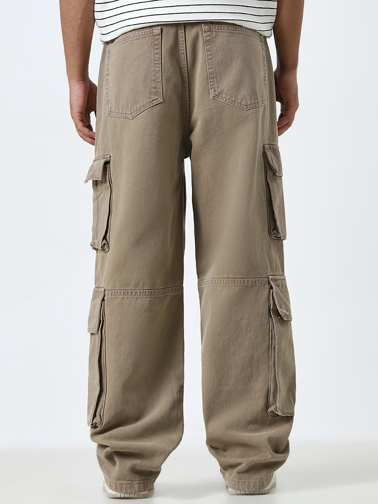 Nuon Taupe Relaxed-Fit Mid-Rise Cargo Jeans