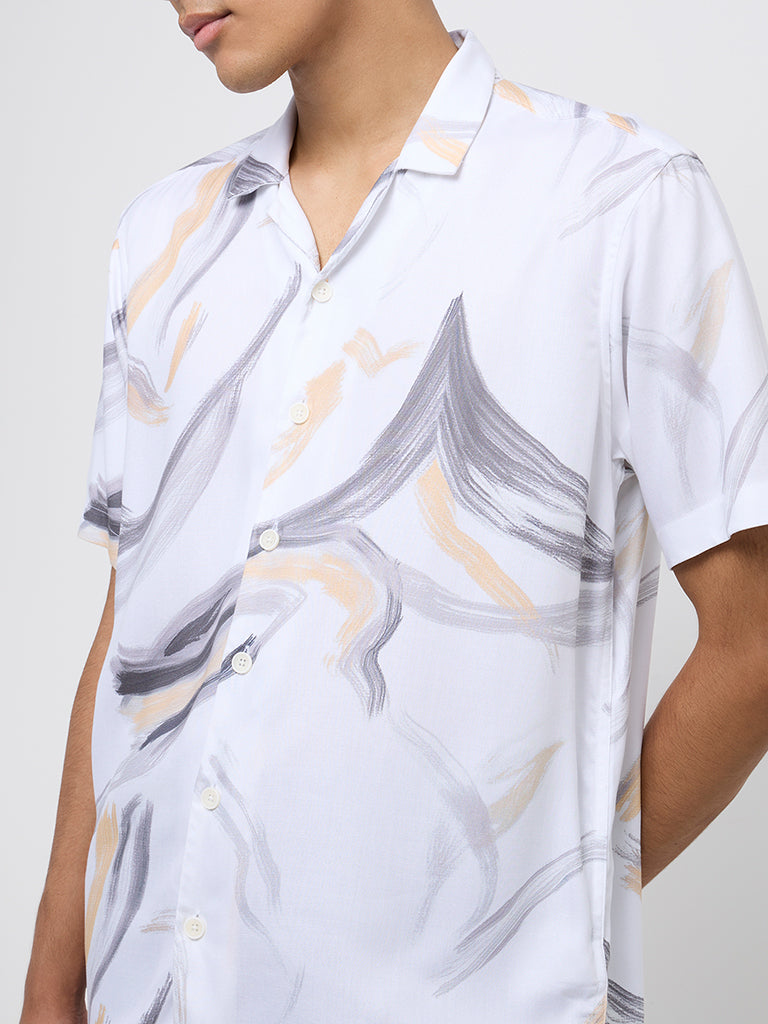 Nuon White Abstract Design Relaxed-Fit Shirt