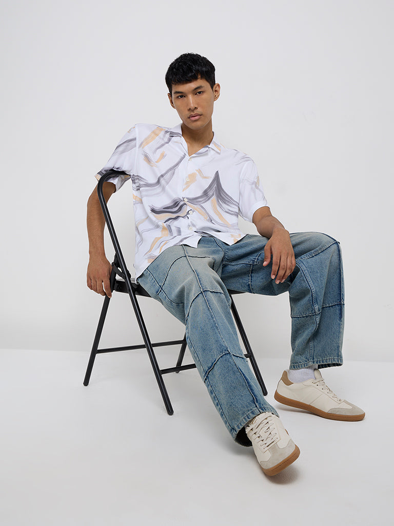 Nuon White Abstract Design Relaxed-Fit Shirt